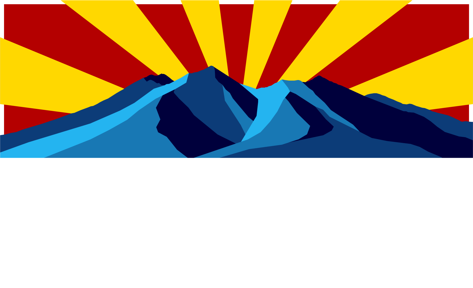 Logo with blue mountains, yellow sunrays, red sky, and text: Flagstaff Snow Park.