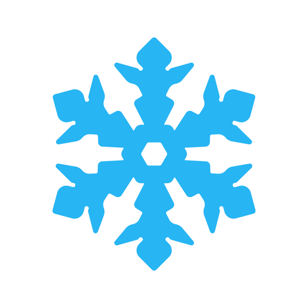 Blue snowflake icon with six symmetrical branches on a white background.