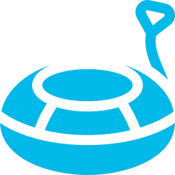 Blue inflatable snow tube with a handle.